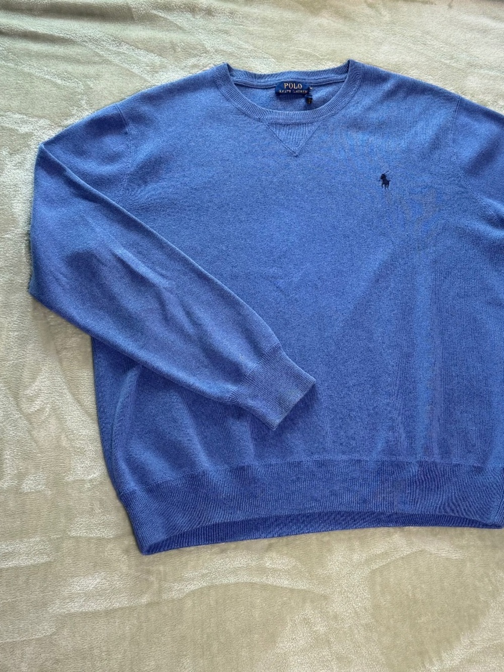 Polo Ralph Lauren Mens Large Blue 100% Cotton Crewneck Sweater Pony Pullover